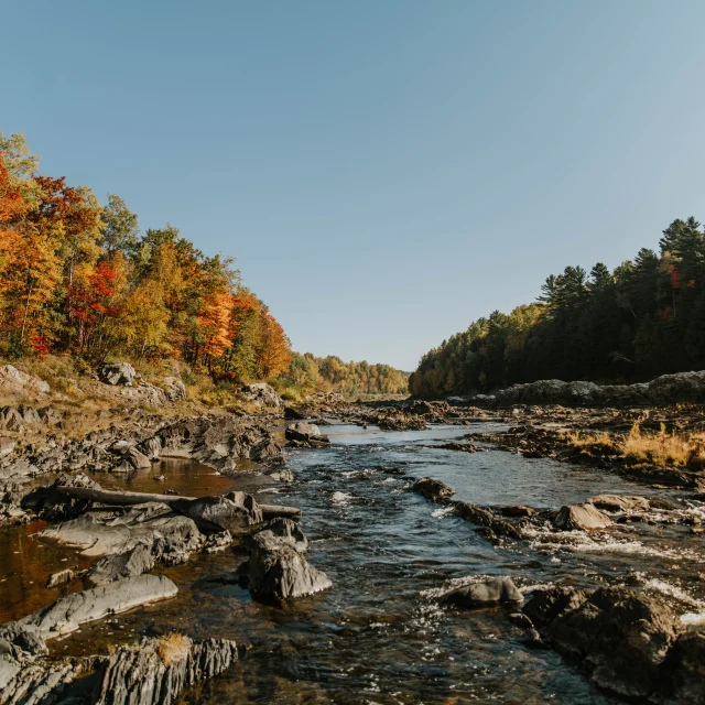 Autumn landscape of the Chaudière River from Parc des Rapides-du-Diable in Beauceville