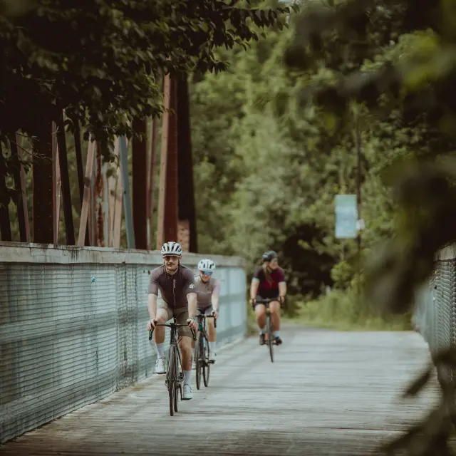 Groupe de cyclistes lors d'une balade sur la Cycloroute de Bellechasse